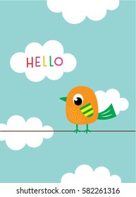 cute bird hello greeting card