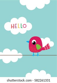cute bird hello greeting card
