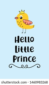 cute bird hello little prince baby arrival card
