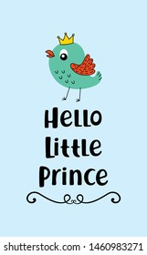 cute bird hello little prince baby arrival card