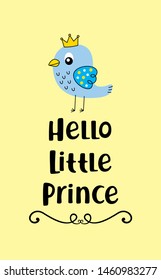 cute bird hello little prince baby arrival card
