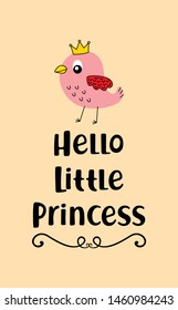 cute bird hello little princess baby arrival card