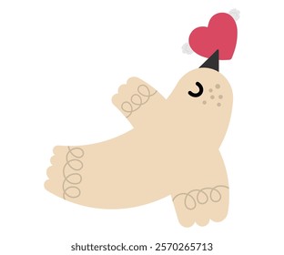 Cute bird holding heart with wings, symbolizing love and affection, minimal design in cute vector style for valentine's day,romance and affection concepts, isolated icon on white background