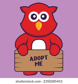 Cute bird holding a poster Adopt me