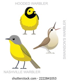 Cute Bird Hooded Warbler Set Cartoon Vector