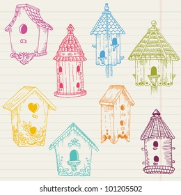 Cute Bird House Doodles - hand drawn in vector - for design and scrapbook