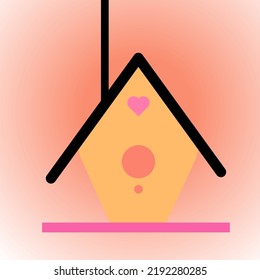 Cute bird house hanging. Cute cartoon style. Vector illustration.

