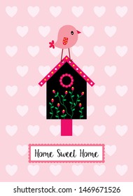 cute bird house home sweet home  greeting card vector