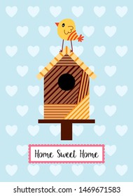 cute bird house home sweet home  greeting card vector