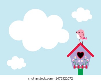 cute bird house message card