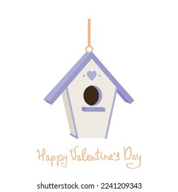 Cute bird house on white background. Valentine's Day celebration