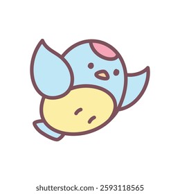 Cute bird icon. Hand drawn illustration of a flying blue bird isolated on a white background. Kawaii spring sticker. Vector 10 EPS.