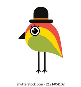 Cute bird icon isolated on white background. Kids art. Colorful parrot in flat style. Kindergarten, children art school logo or poster template. Bright isolated icon