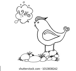 cute bird illustration drawing and speaking on white background. hand drawn vector illustration.