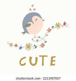 cute bird illustration vector design artwork print for kids tee