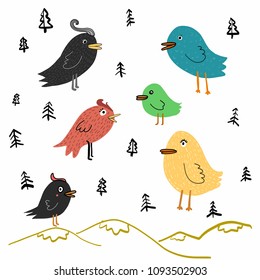 Cute bird illustrations for print and apparel