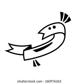Cute bird insignia with ribbon shape