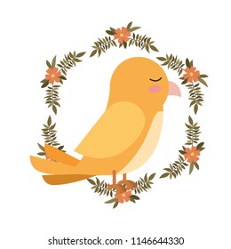 cute bird with leafs and flowers crown