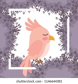 cute bird with leafs frame