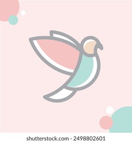 Cute bird logo in pastel colors for newborn and infant themes. Brand for baby items. Little blue bird flying. Vector art