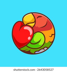 Cute Bird With Love Balloon Logo Cartoon Vector Icon Illustration. Animal Nature Icon Concept Isolated Premium Vector. Flat Cartoon Style