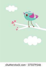 cute bird love card vector illustration