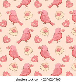 Cute bird love and heart pattern valentine's day seamless pattern
