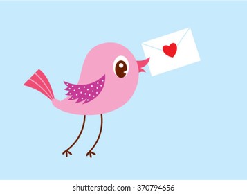 cute bird with love letter envelope