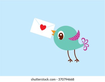 cute bird with love letter envelope
