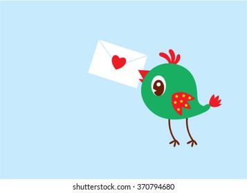 cute bird with love letter envelope