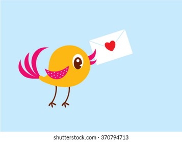 cute bird with love letter envelope