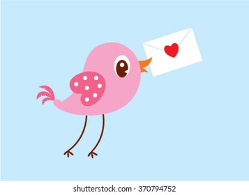 cute bird with love letter envelope