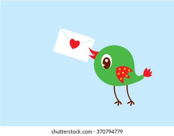 cute bird with love letter envelope