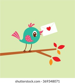 cute bird love letter vector illustration