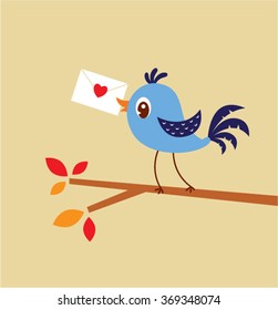 cute bird love letter vector illustration