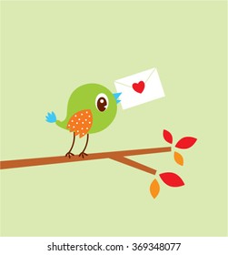 cute bird love letter vector illustration