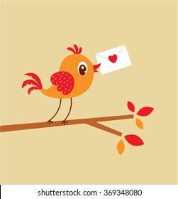 cute bird love letter vector illustration