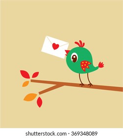 cute bird love letter vector illustration