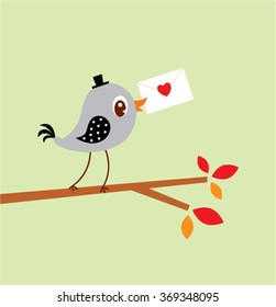 cute bird love letter vector illustration
