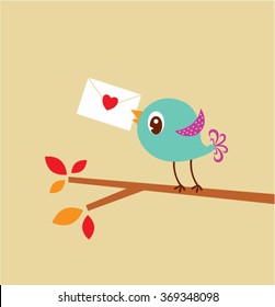 cute bird love letter vector illustration