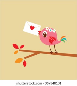 cute bird love letter vector illustration