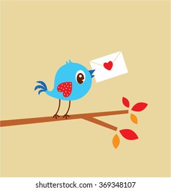 cute bird love letter vector illustration