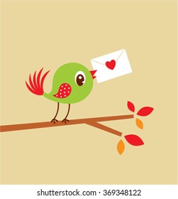 cute bird love letter vector illustration