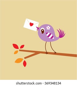 cute bird love letter vector illustration