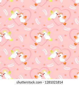 Cute bird in love seamless pattern. Lovely animal in Valentine concept.