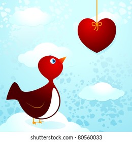 Cute bird in love, vector image
