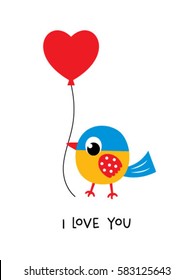 cute bird i love you greeting card with balloon