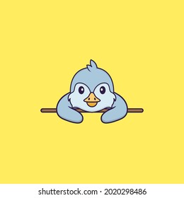 Cute bird lying down. Animal cartoon concept isolated. Can used for t-shirt, greeting card, invitation card or mascot.