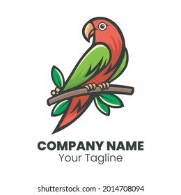 Cute Vogel Maskottlogo Design Vektor. Vogel steht auf Baumzweig-Vektorgrafik.