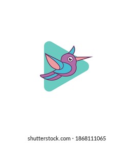 Cute Bird Mascot Side View With Play  Symbol on the background